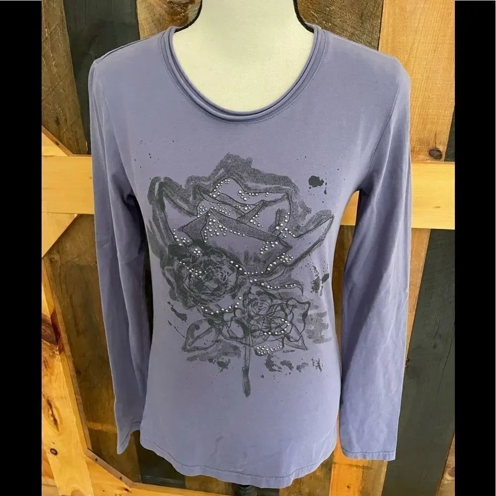 S Oliver long sleeved cotton purple graphic floral tee with embellishments